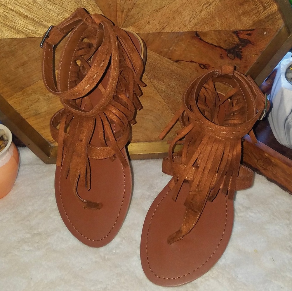 Brown Fringe Sandals NWOT Size 6.5